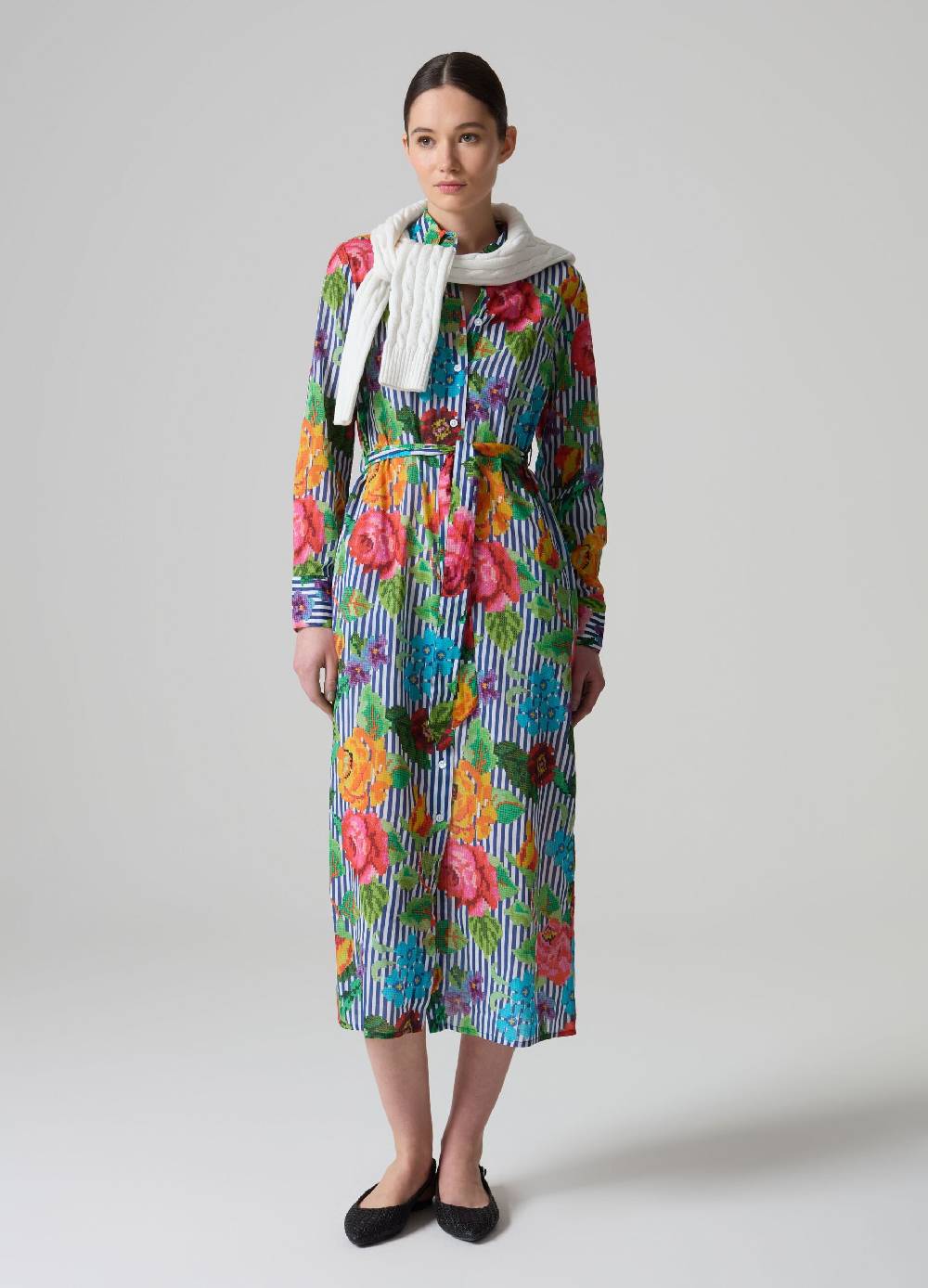 Ovs Vestito chemisier a righe con disegno a fiori