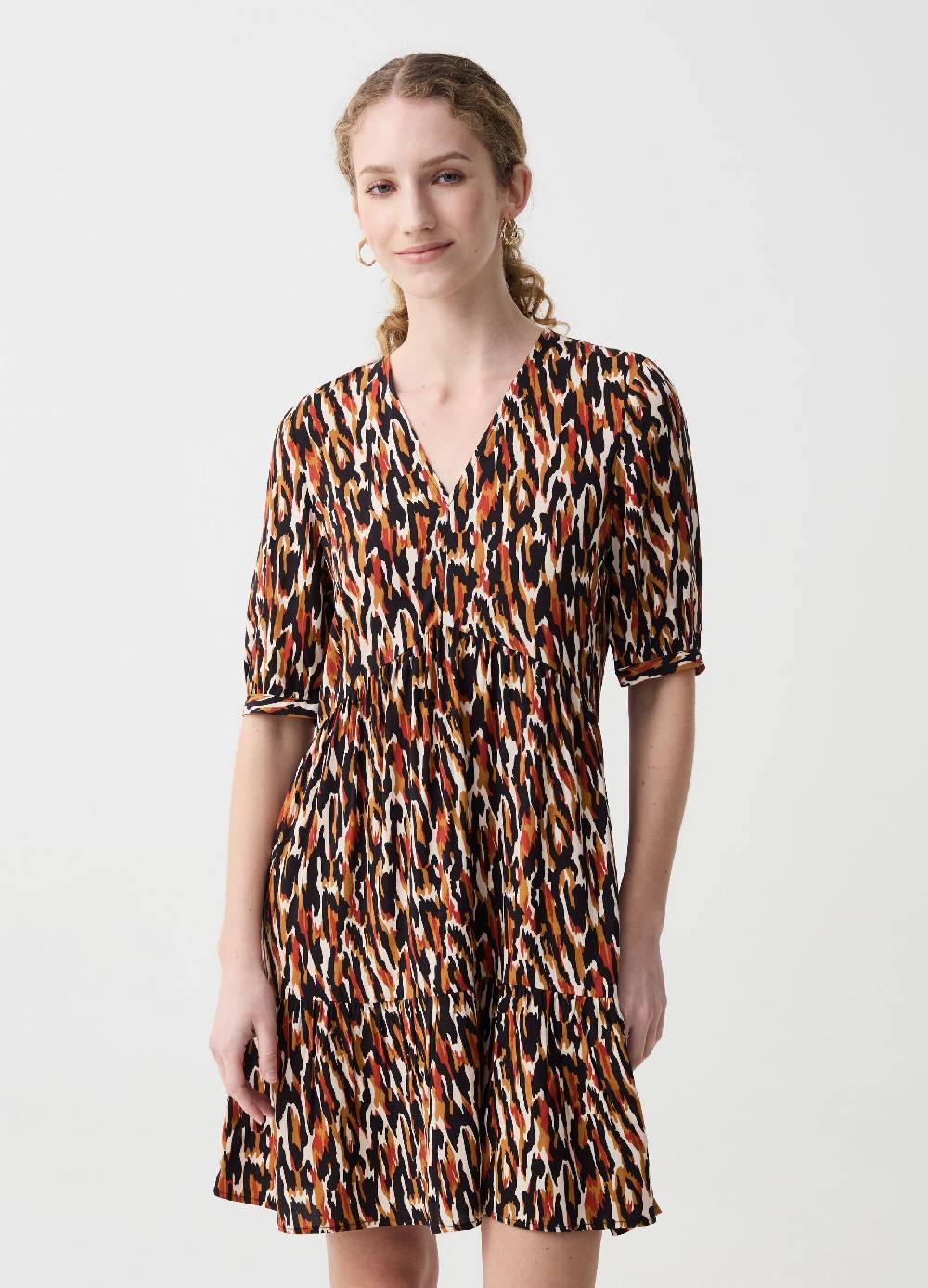 Ovs Vestito corto a balze con scollo a V