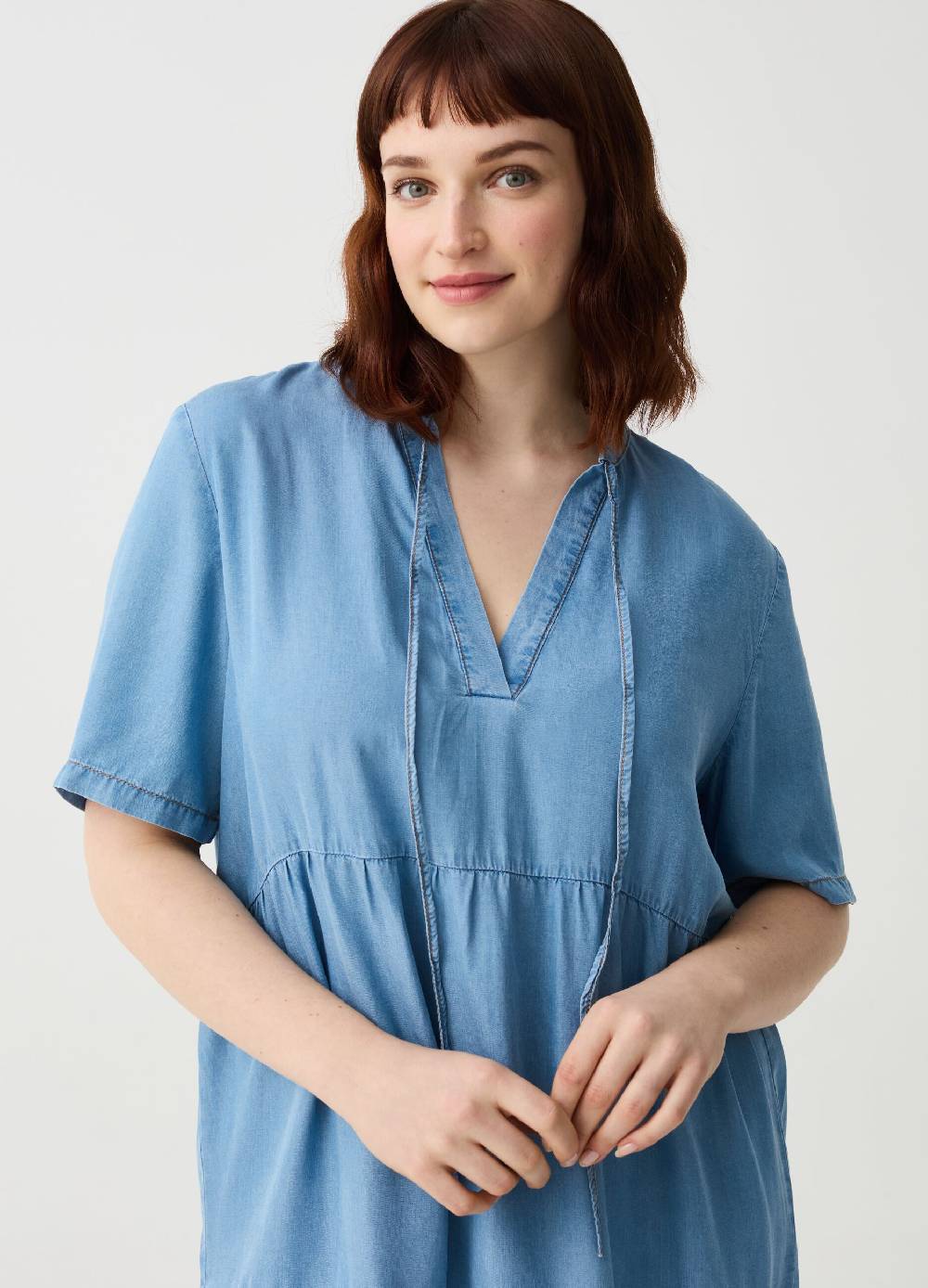 Ovs Vestito Corto A Balze Effetto Denim Curvy