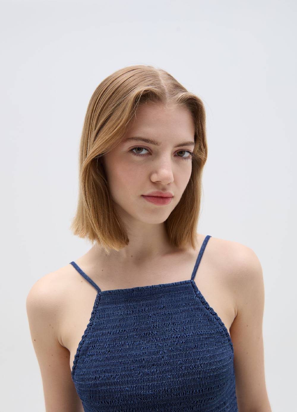 Ovs Vestito Corto Effetto Denim Con Balza