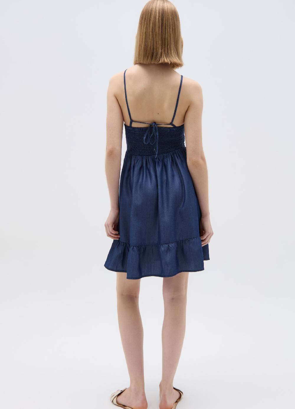 Ovs Vestito Corto Effetto Denim Con Balza