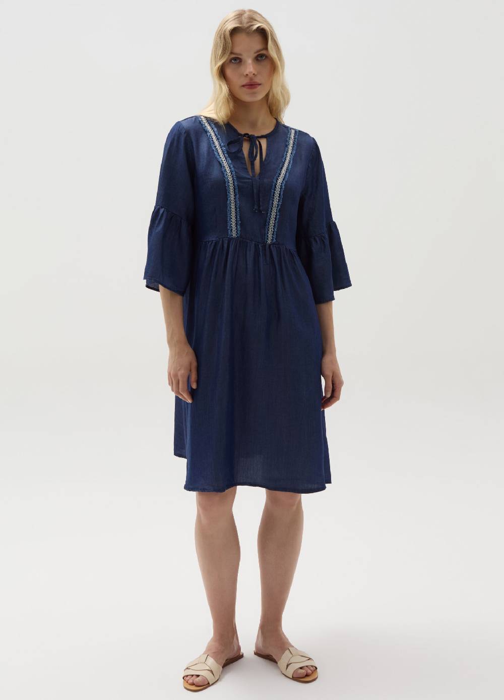 Ovs Vestito corto effetto denim con ricamo