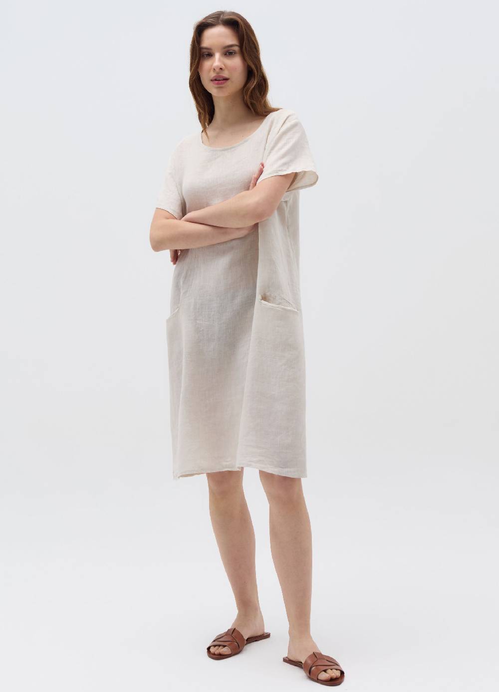 Ovs Vestito Corto In Lino Con Tasche