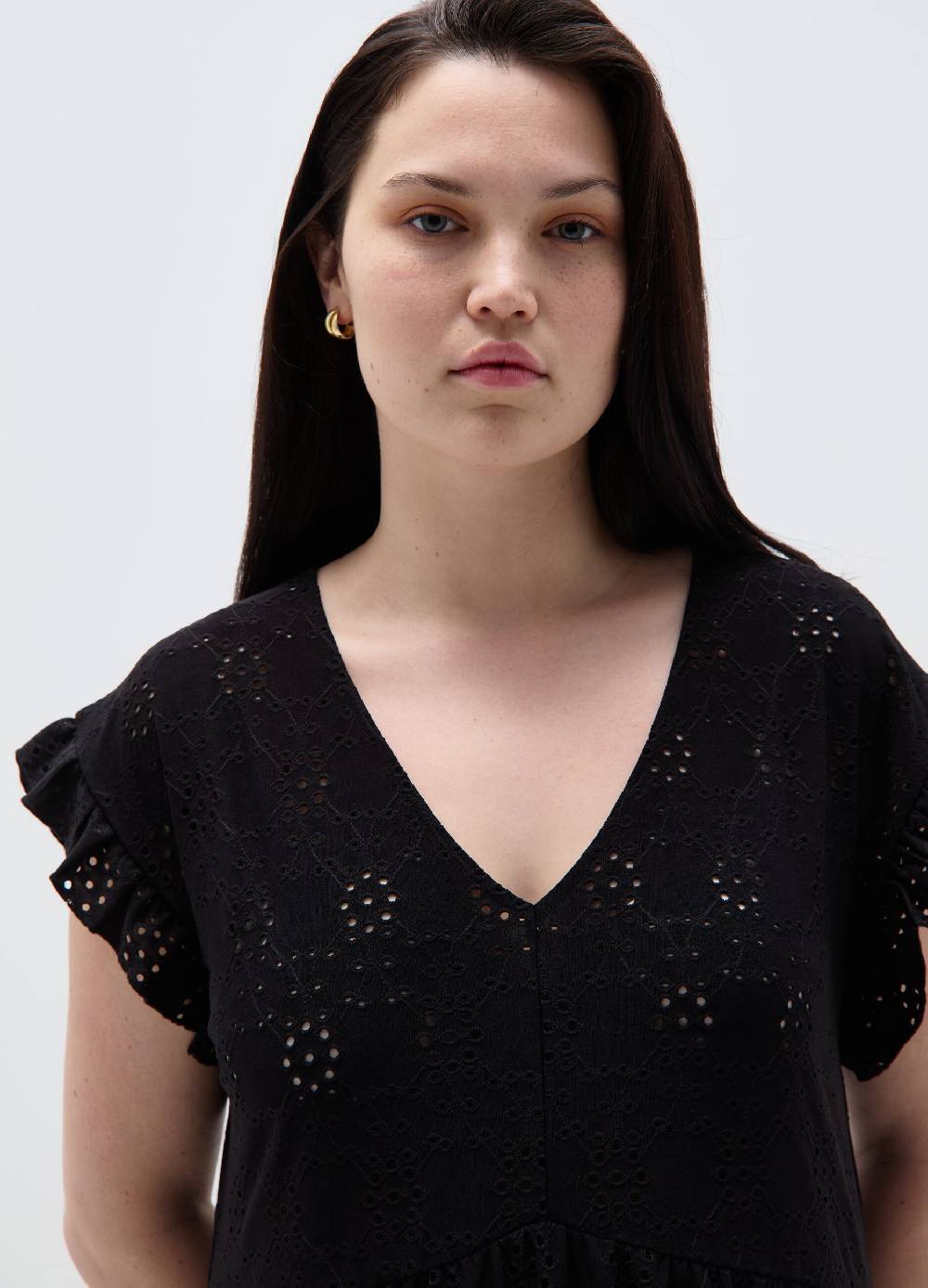 Ovs Vestito Corto In Sangallo Curvy