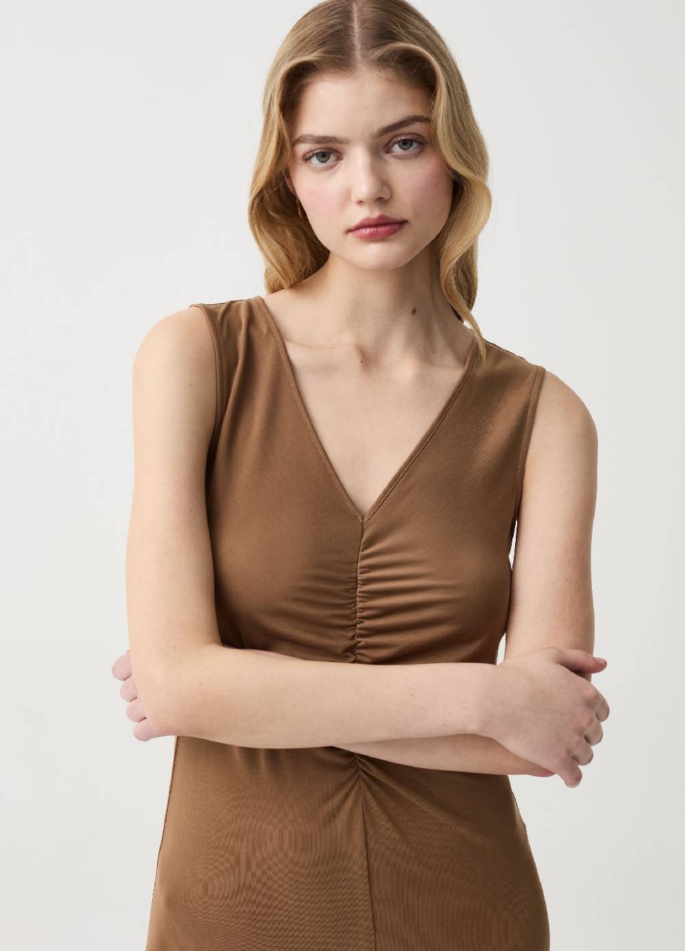 Ovs Vestito Lungo Scollo A V Con Arricciatura