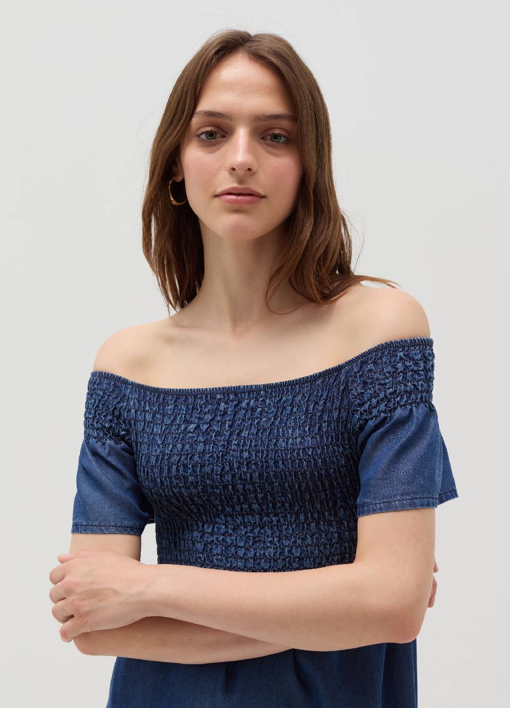 Ovs Vestito Midi Effetto Denim Con Punto Smock