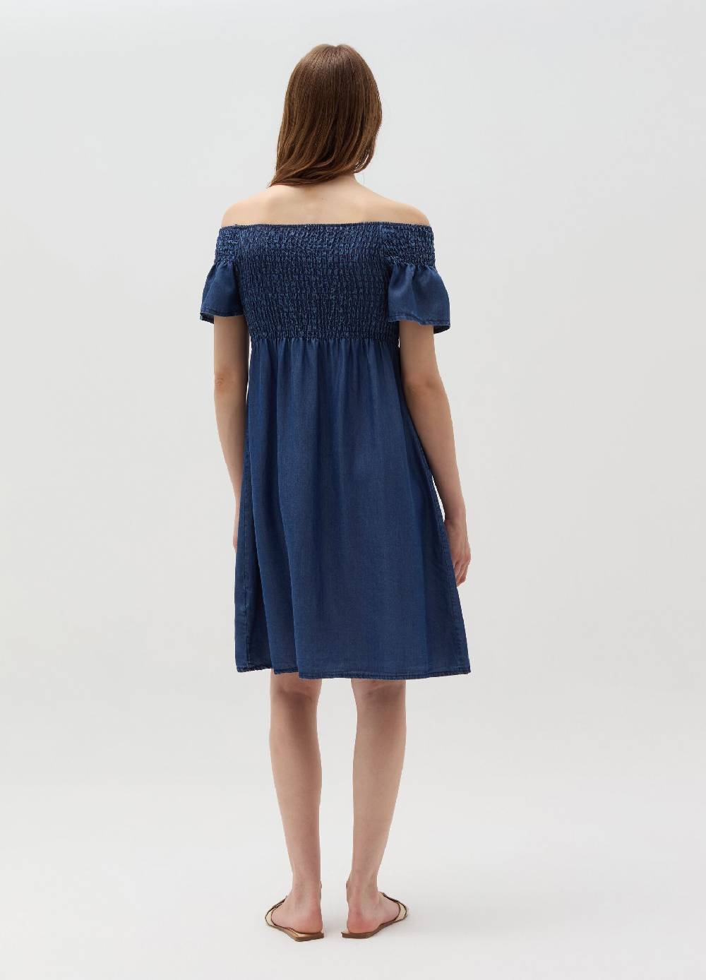 Ovs Vestito Midi Effetto Denim Con Punto Smock