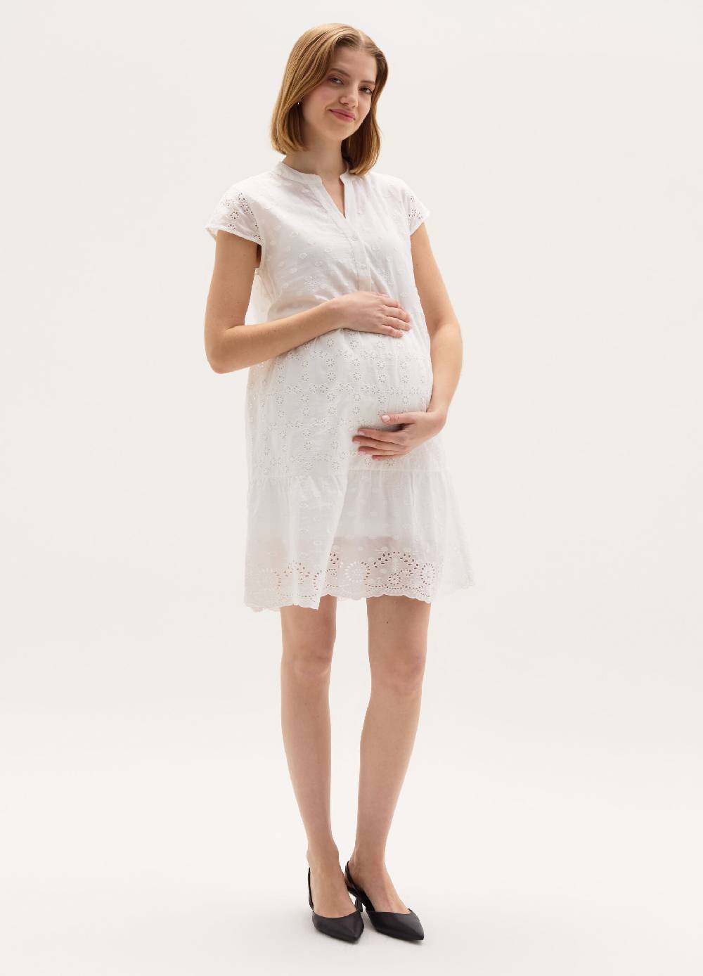 Ovs Vestito premaman in cotone dobby e sangallo