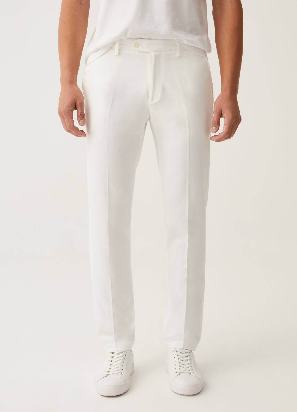 Ovs Pantalone Chino Slim Fit In Cotone E Lino Bianco