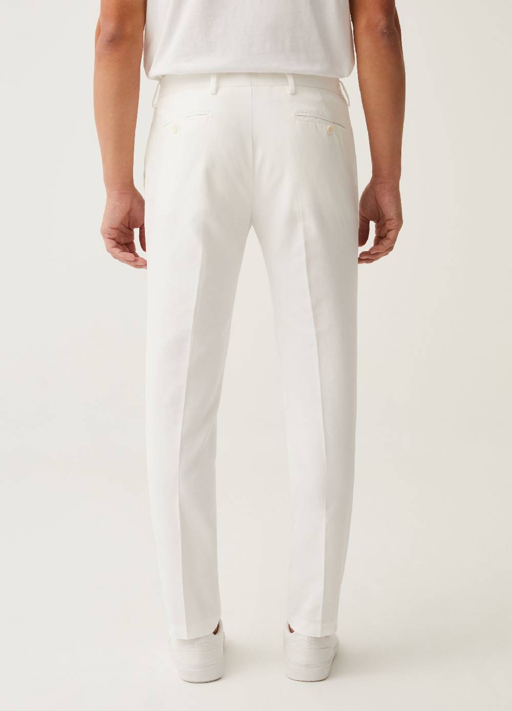 Ovs Pantalone Chino Slim Fit In Cotone E Lino Bianco