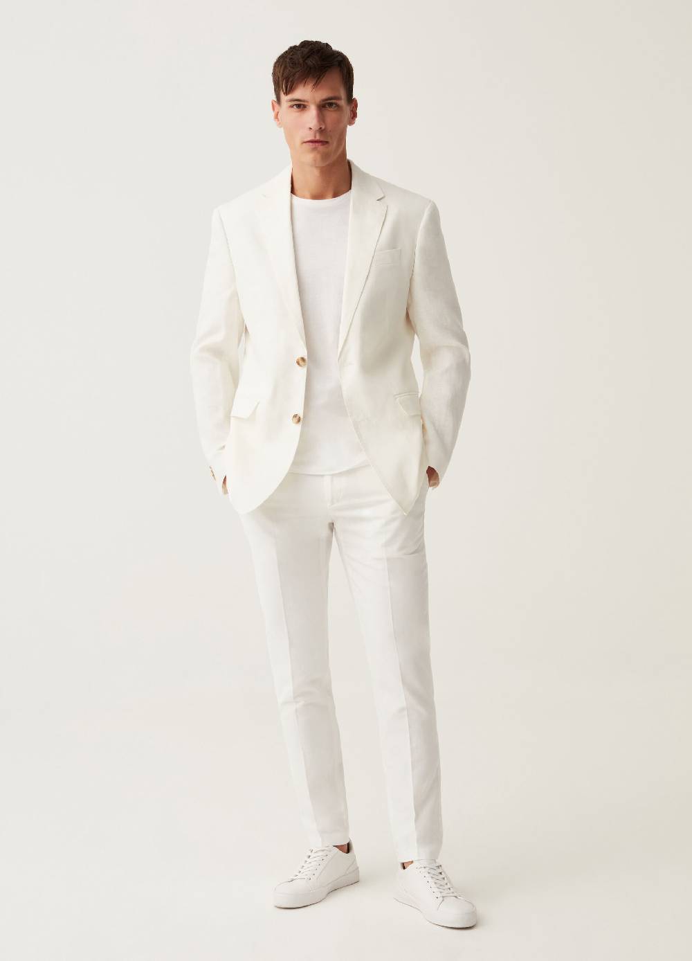 Ovs Pantalone chino slim fit in cotone e lino bianco