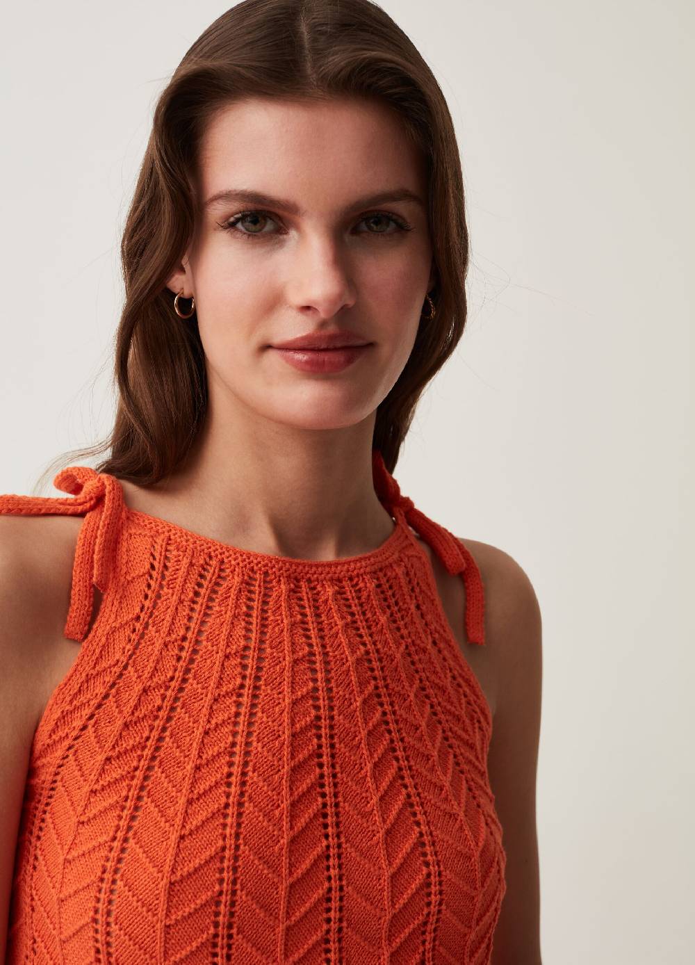 Ovs Tank Top In Cotone Crochet Scollo All'americana