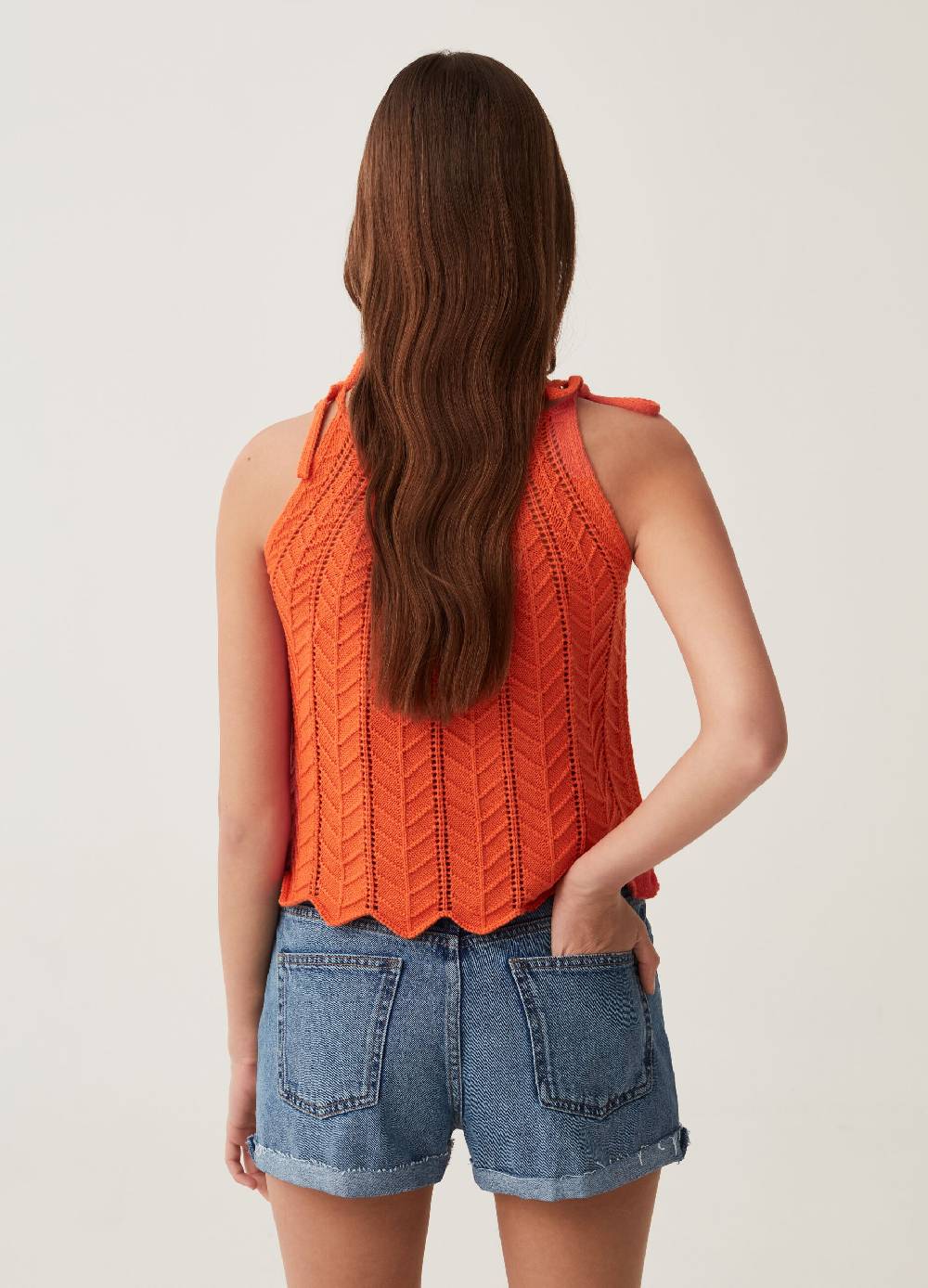 Ovs Tank Top In Cotone Crochet Scollo All'americana