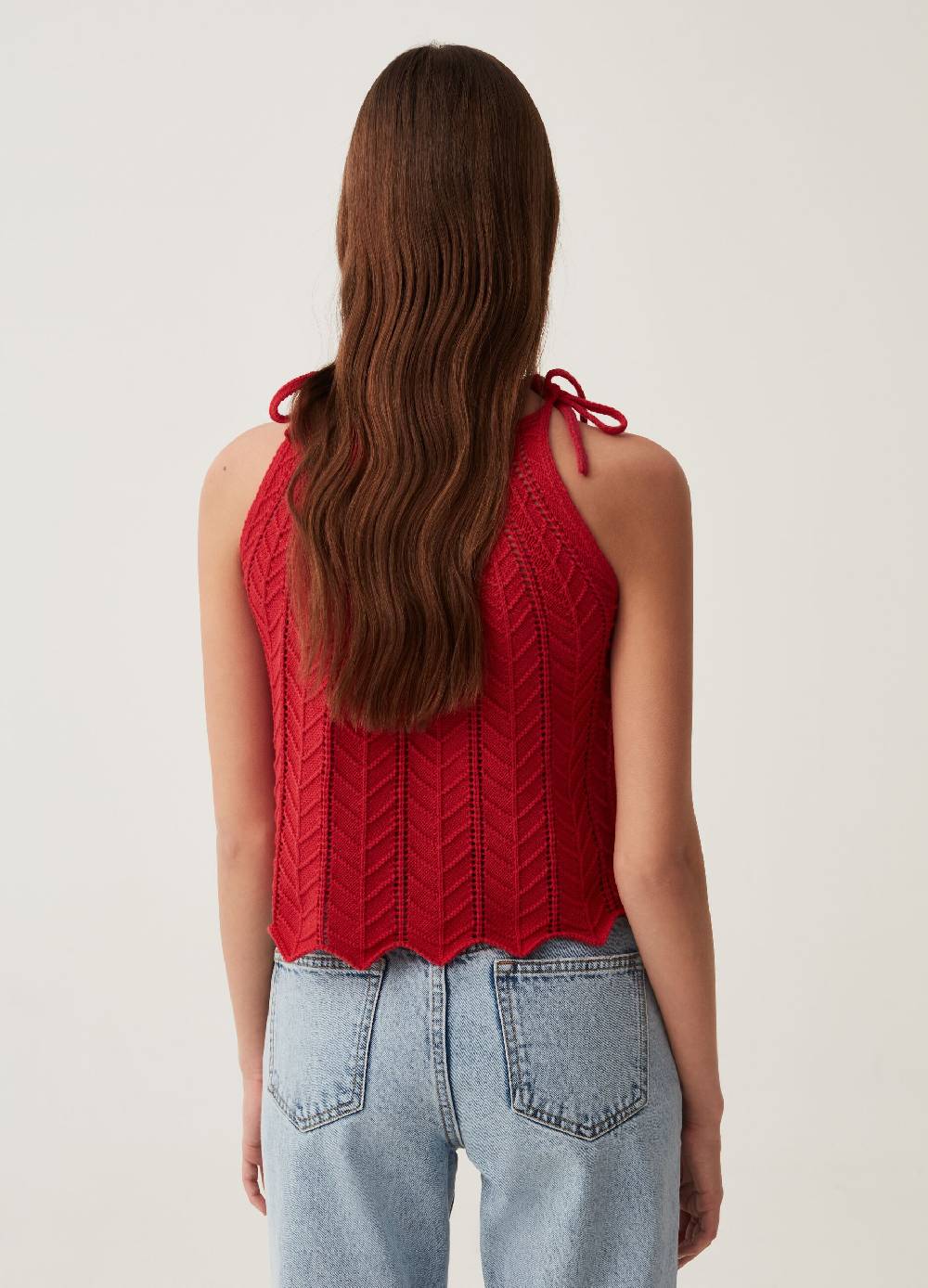 Ovs Tank Top In Cotone Crochet Scollo All'americana