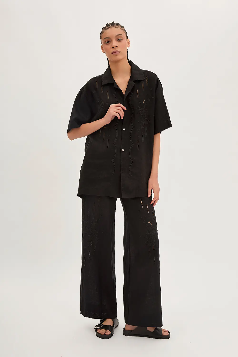 P.A.R.O.S.H. PANTALONE IN LINO CON RICAMO