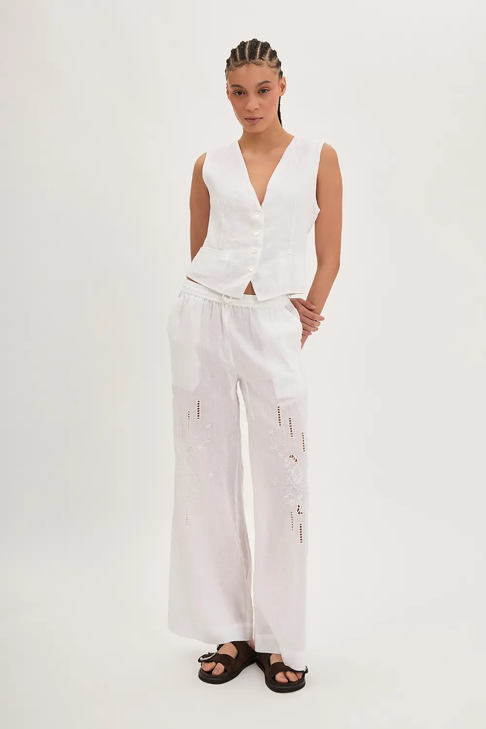 P.A.R.O.S.H. PANTALONE IN LINO CON RICAMO