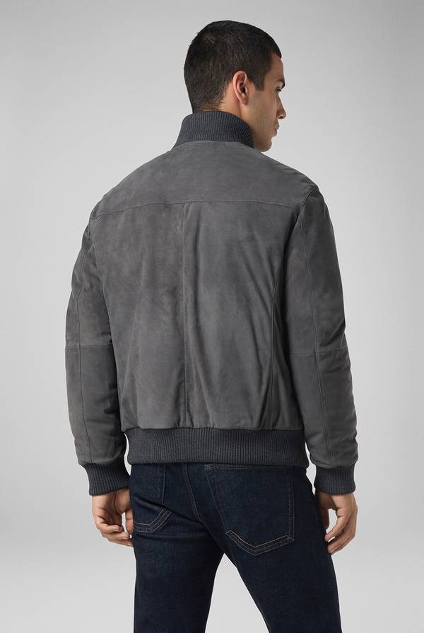 Pal Zileri Bomber In Suede Antracite Con Finiture In Maglia