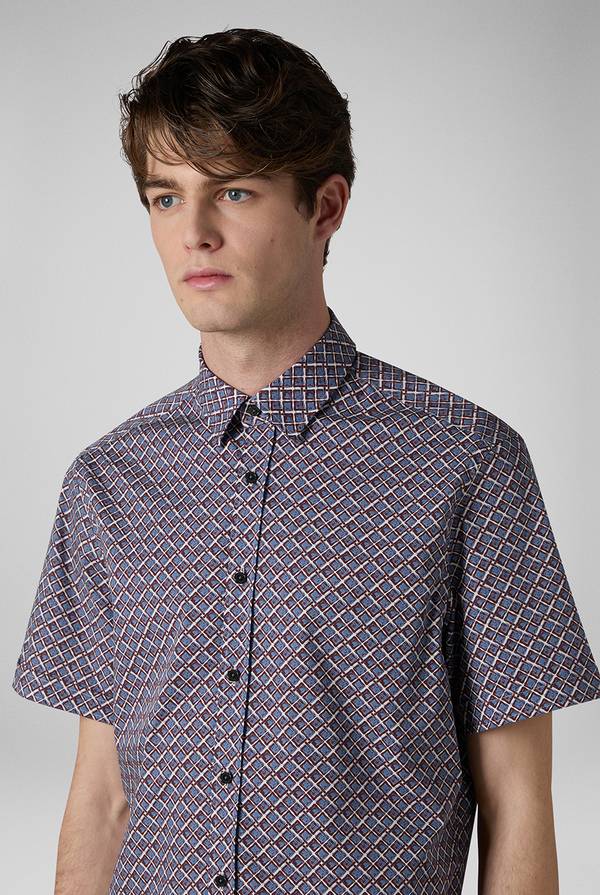 Pal Zileri Camicia Bowling Stampata Nei Toni Dell'azzurro, Bianco E Bordeaux