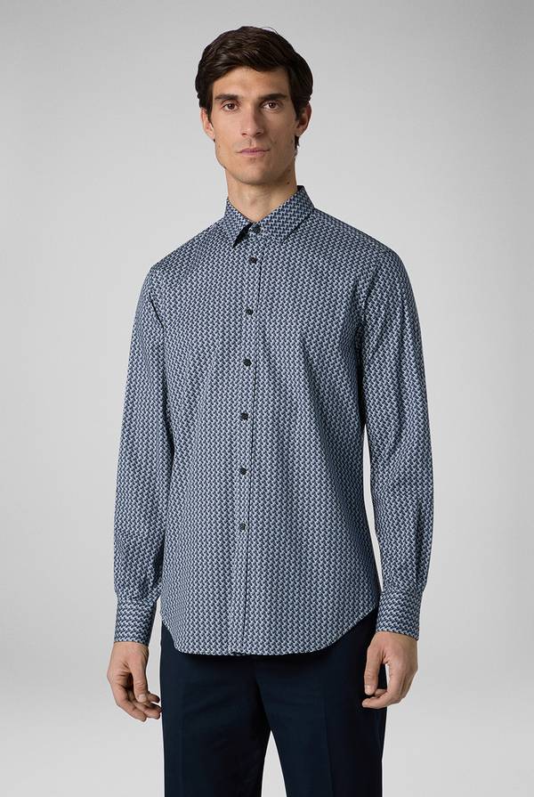 Pal Zileri Camicia In Cotone Stampato Nei Toni Del Blu