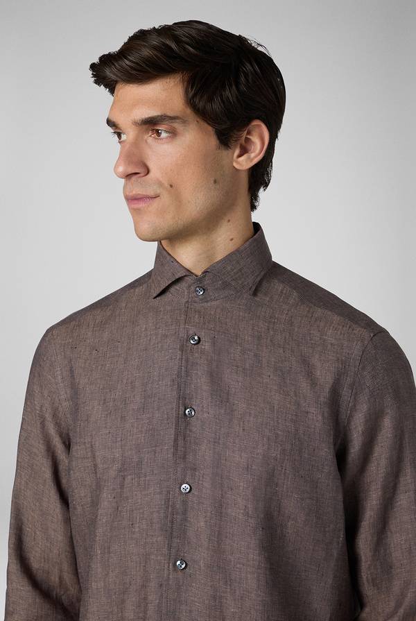 Pal Zileri Camicia In Lino Marrone