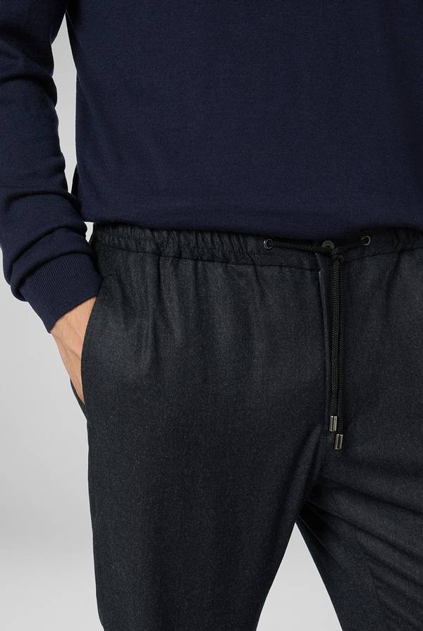 Pal Zileri Pantaloni In Pura Lana Grigio Antracite Con Coulisse Regolabile