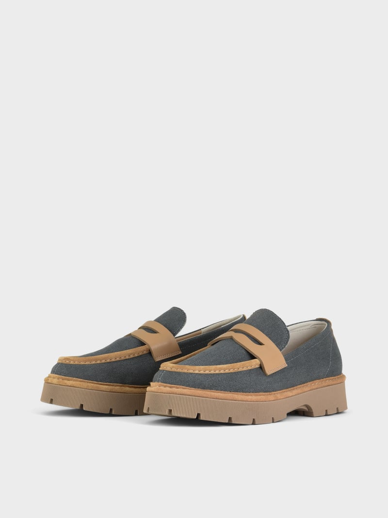 Panchic SLIP ON P99 UOMO IN LINO E SUEDE ASFALTO