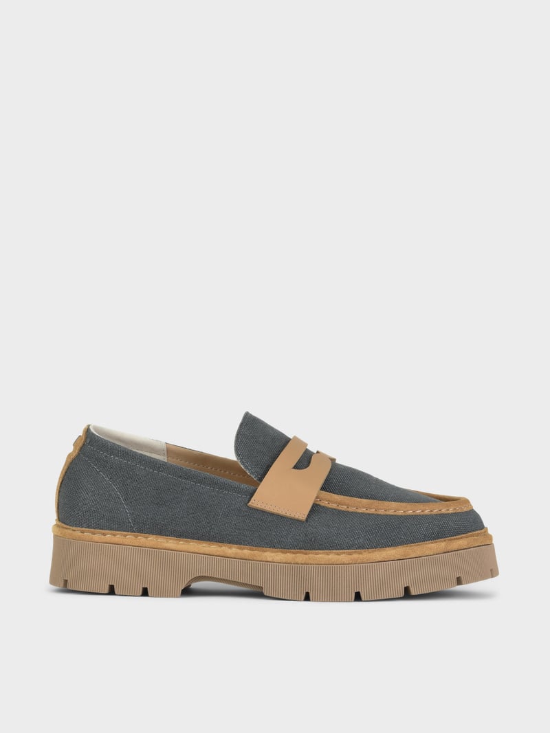 Panchic SLIP ON P99 UOMO IN LINO E SUEDE ASFALTO