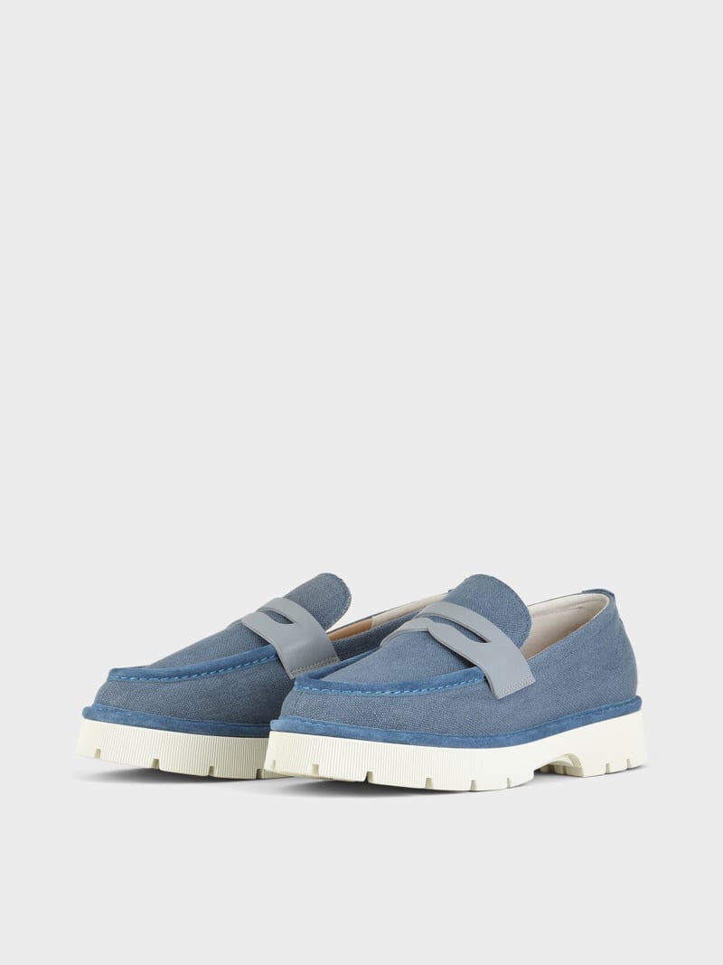 Panchic SLIP ON P99 UOMO IN LINO E SUEDE BLU DENIM