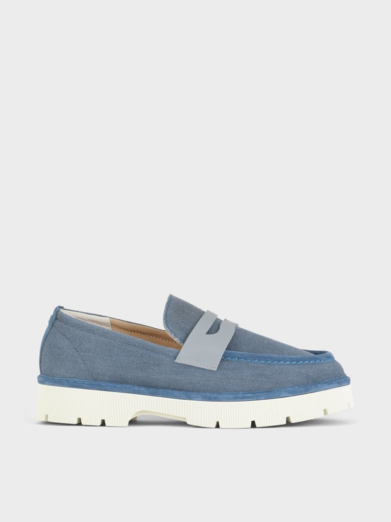 Panchic SLIP ON P99 UOMO IN LINO E SUEDE BLU DENIM