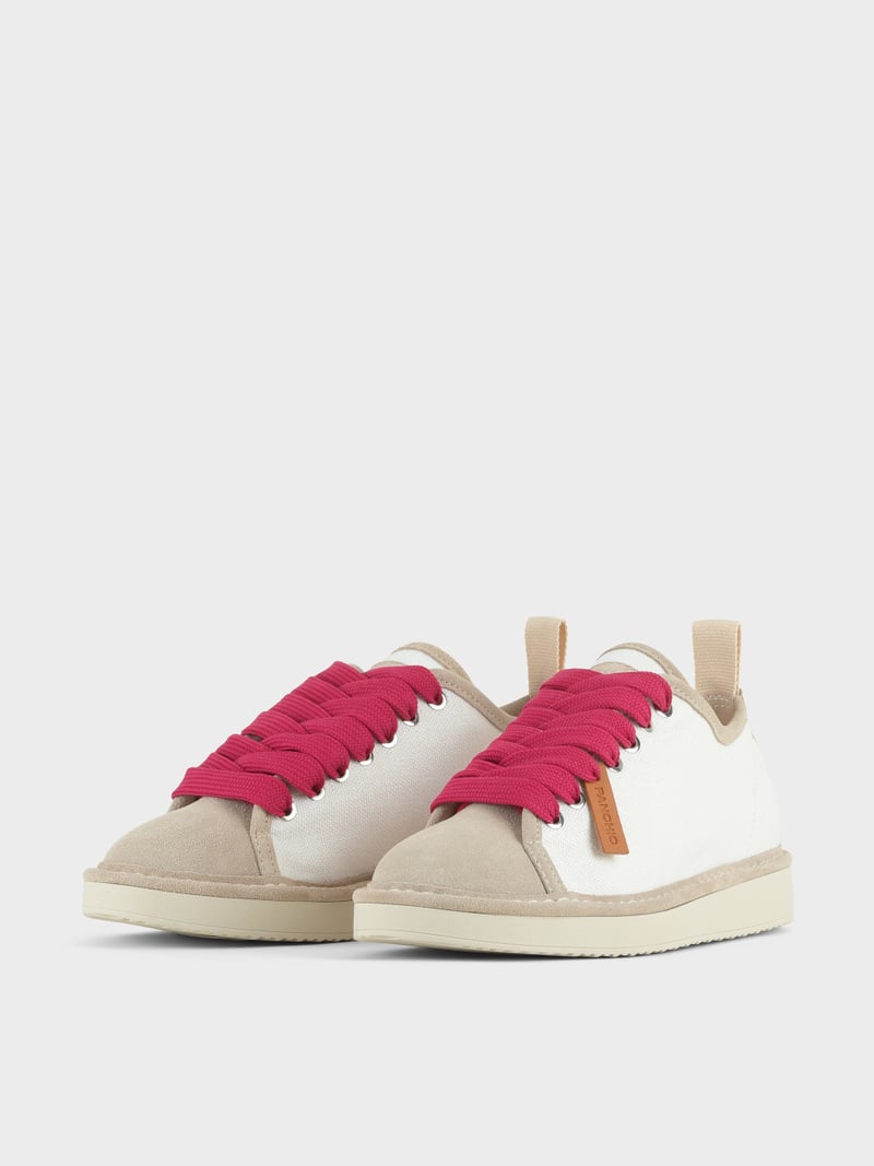 Panchic SCARPA ALLACCIATA P01 DONNA IN LINO E SUEDE BIANCO-NEBBIA-FUCSIA