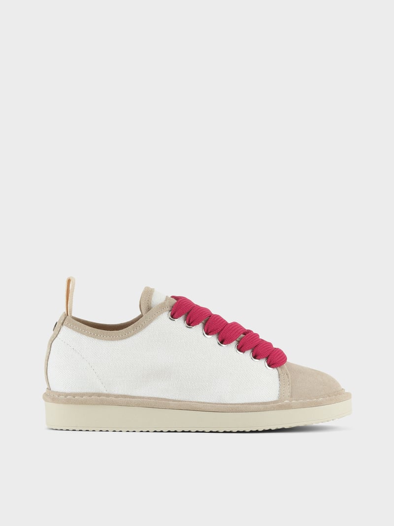 Panchic SCARPA ALLACCIATA P01 DONNA IN LINO E SUEDE BIANCO-NEBBIA-FUCSIA