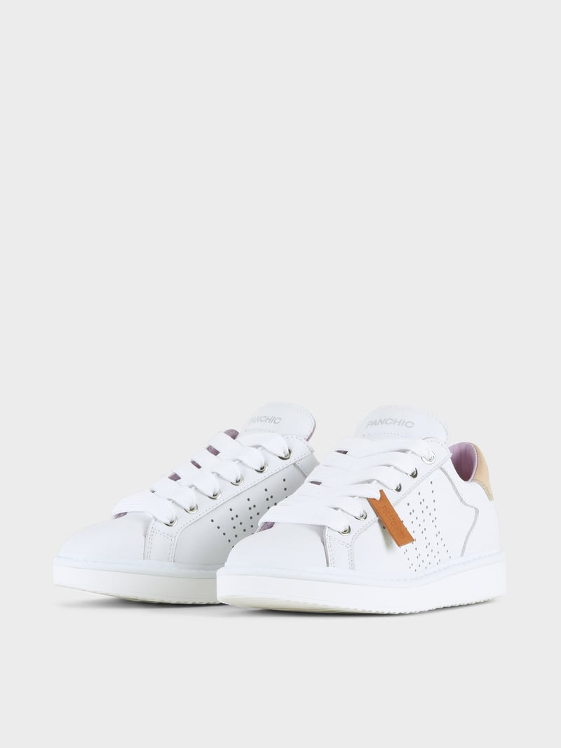 Panchic SCARPA ALLACCIATA P01 DONNA IN PELLE BIANCO-ORO