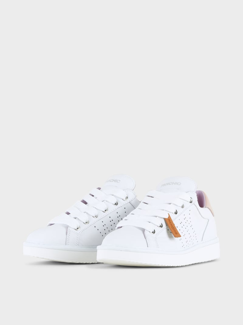 Panchic SCARPA ALLACCIATA P01 DONNA IN PELLE BIANCO-ROSA CIPRIA