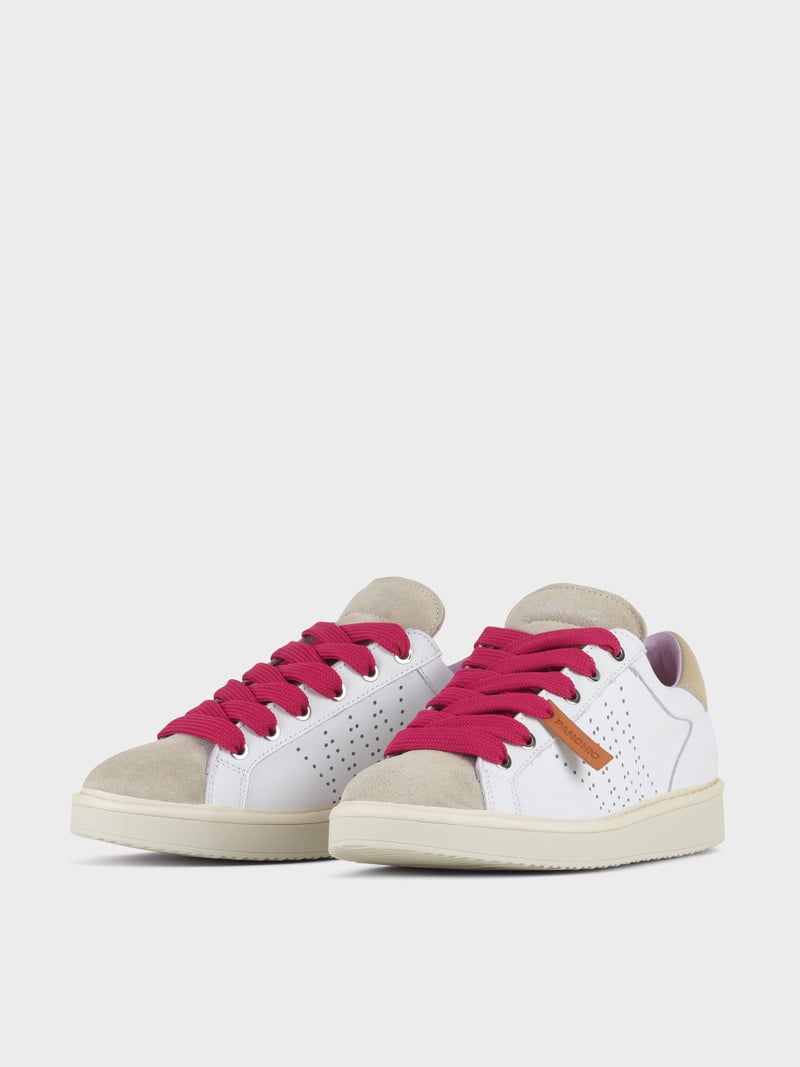 Panchic SCARPA ALLACCIATA P01 DONNA IN PELLE E SUEDE BIANCO-NEBBIA-FUCSIA