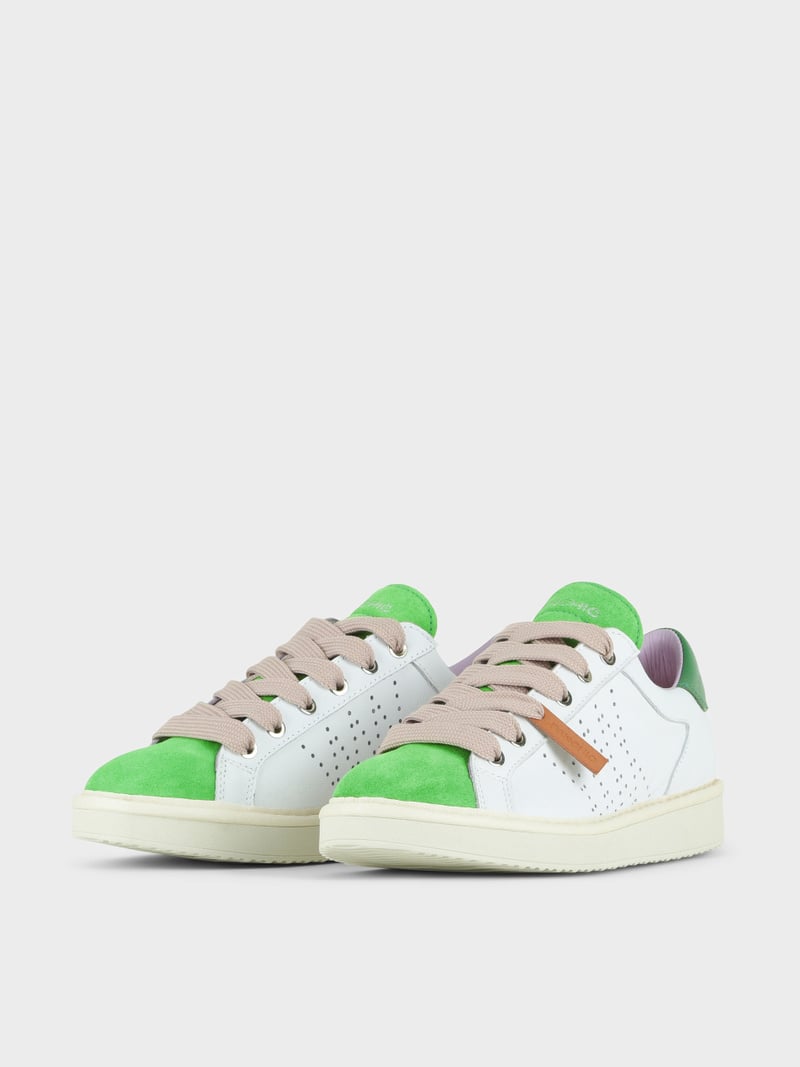 Panchic SCARPA ALLACCIATA P01 DONNA IN PELLE E SUEDE BIANCO-VERDE SMERALDO-ROSA CIPRIA