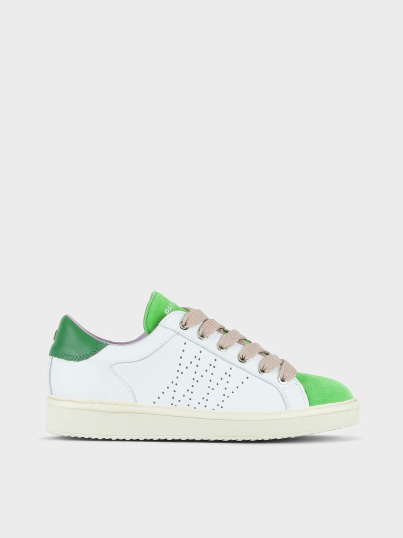 Panchic SCARPA ALLACCIATA P01 DONNA IN PELLE E SUEDE BIANCO-VERDE SMERALDO-ROSA CIPRIA