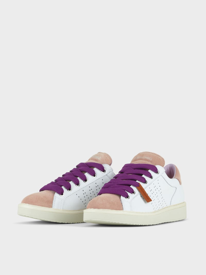 Panchic SCARPA ALLACCIATA P01 DONNA IN PELLE E SUEDE BIANCO-ROSA CIPRIA-VIOLA PANSE'