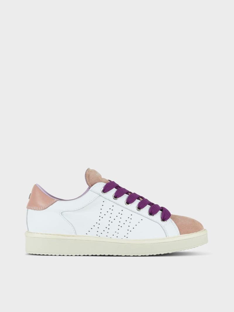 Panchic SCARPA ALLACCIATA P01 DONNA IN PELLE E SUEDE BIANCO-ROSA CIPRIA-VIOLA PANSE'