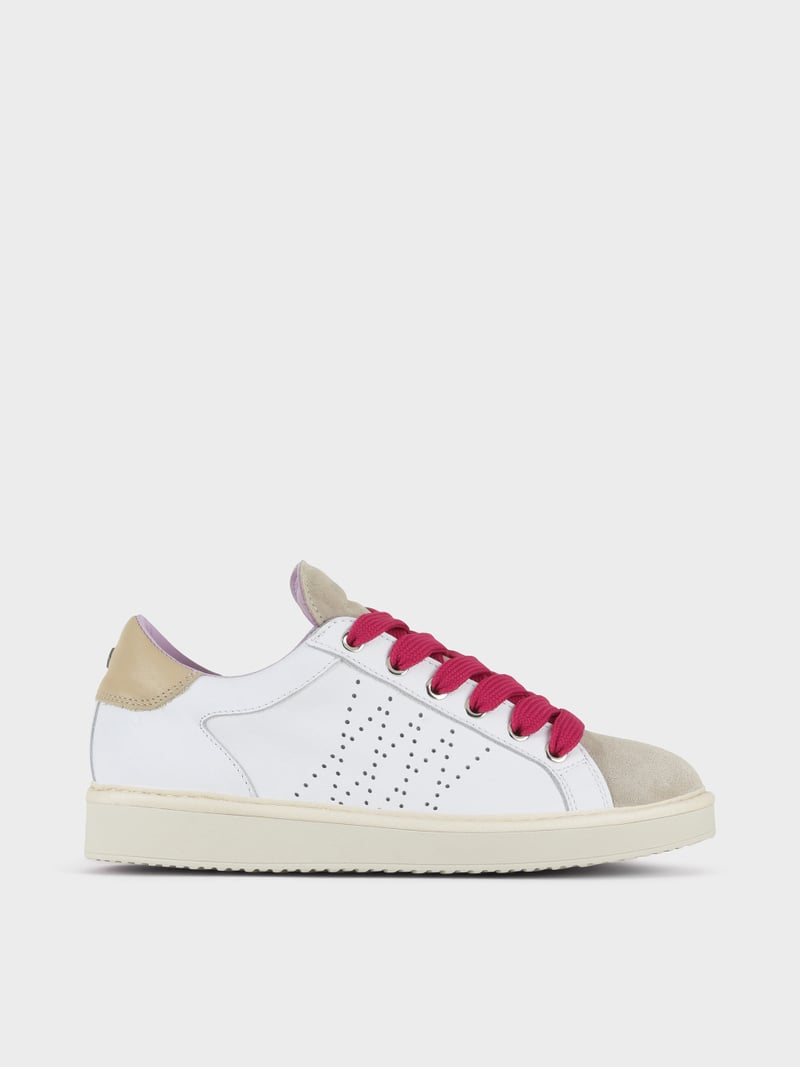 Panchic SCARPA ALLACCIATA P01 DONNA IN PELLE E SUEDE BIANCO-NEBBIA-FUCSIA