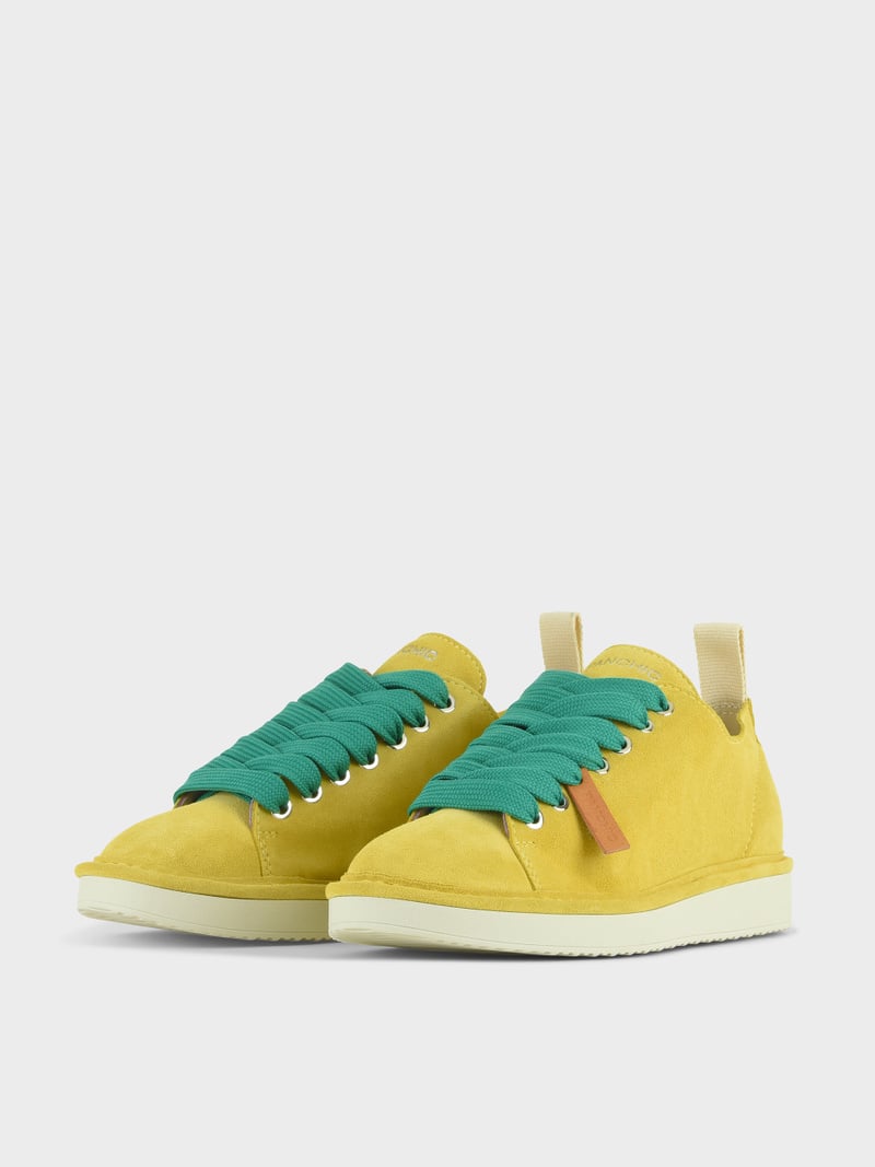 Panchic SCARPA ALLACCIATA P01 DONNA IN SUEDE GIALLO-VERDE SMERALDO