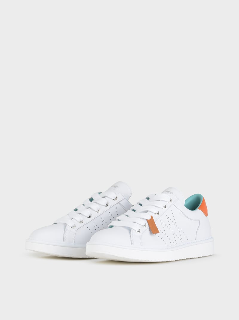Panchic SCARPA ALLACCIATA P01 UOMO IN PELLE BIANCO-ARANCIO