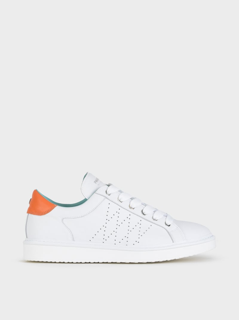 Panchic SCARPA ALLACCIATA P01 UOMO IN PELLE BIANCO-ARANCIO