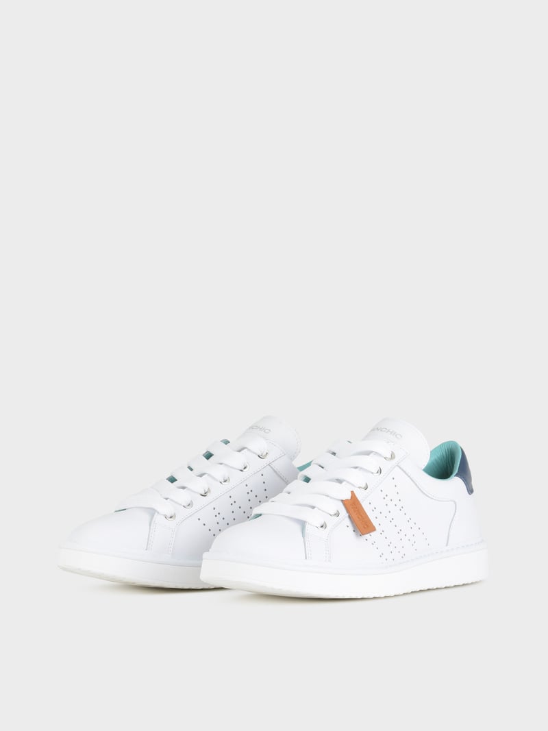 Panchic SCARPA ALLACCIATA P01 UOMO IN PELLE BIANCO-BLU