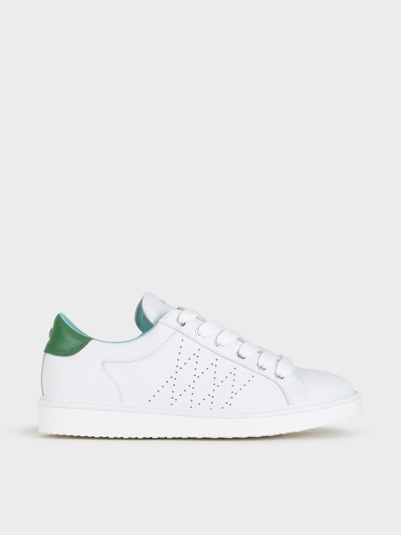 Panchic SCARPA ALLACCIATA P01 UOMO IN PELLE BIANCO-VERDE
