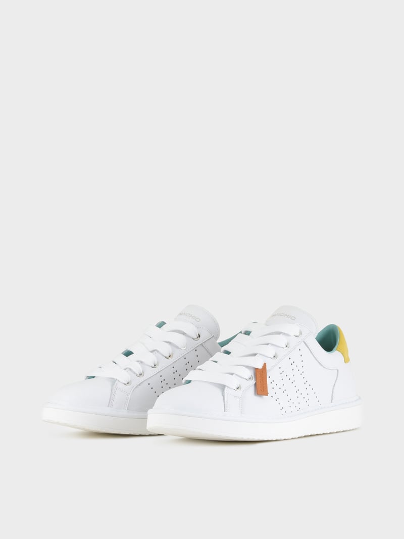 Panchic SCARPA ALLACCIATA P01 UOMO IN PELLE BIANCO-ZUCCA