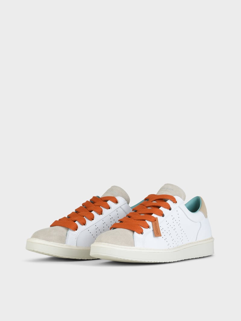 Panchic SCARPA ALLACCIATA P01 UOMO IN PELLE E SUEDE BIANCO-NEBBIA-ARANCIO BRUCIATO