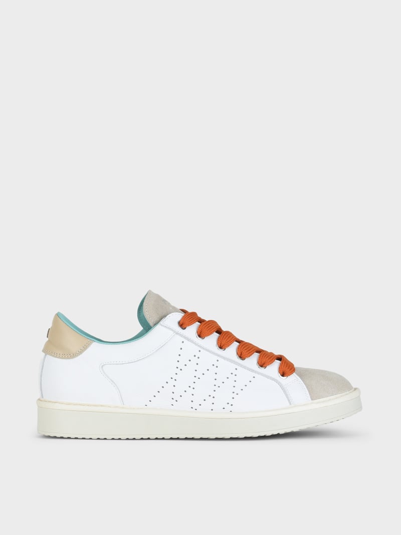 Panchic SCARPA ALLACCIATA P01 UOMO IN PELLE E SUEDE BIANCO-NEBBIA-ARANCIO BRUCIATO