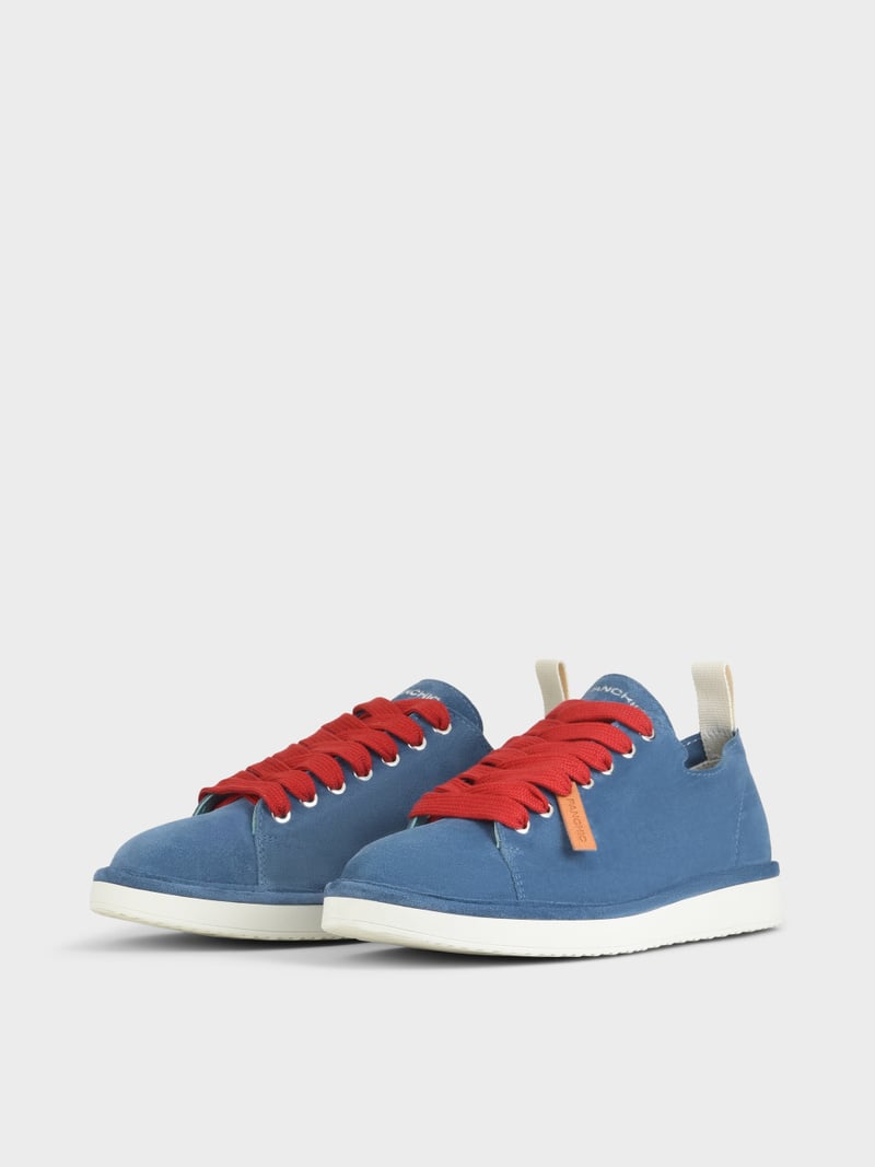 Panchic SCARPA ALLACCIATA P01 UOMO IN SUEDE BLUE-ROSSO