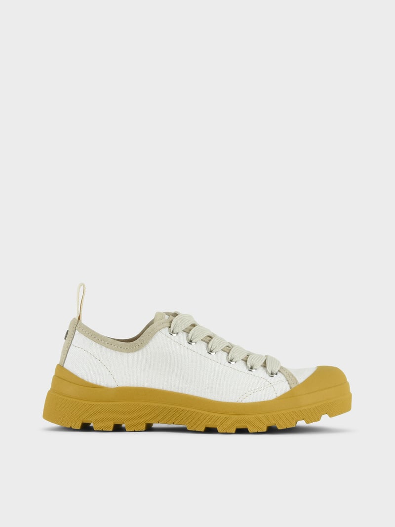 Panchic SCARPA ALLACCIATA P03 DONNA IN LINO E SUEDE BIANCO-GIALLO