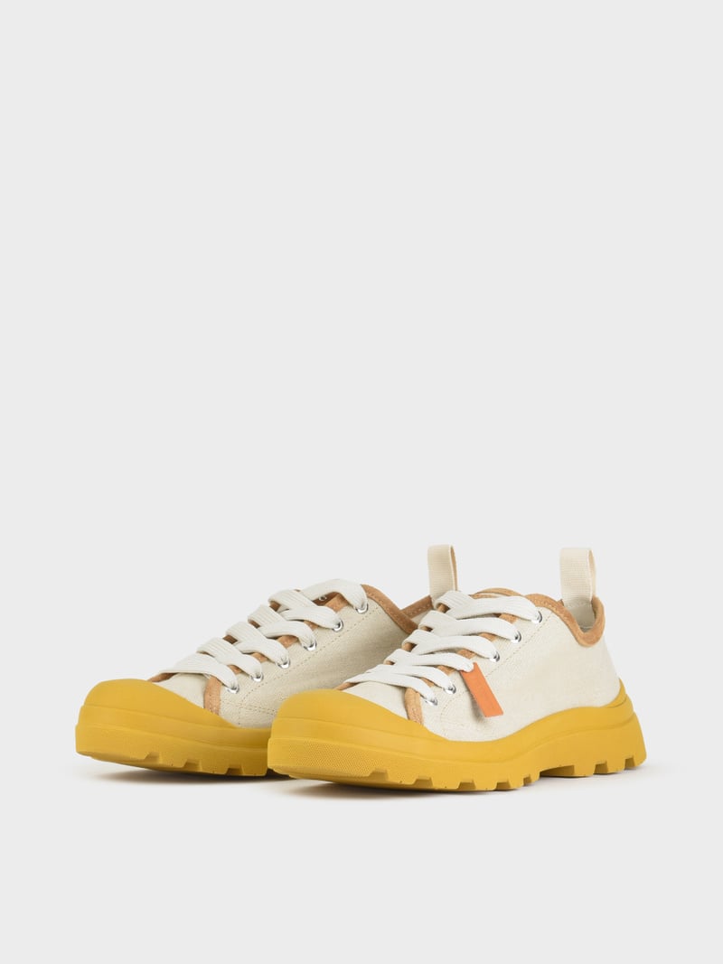 Panchic SCARPA ALLACCIATA P03 UOMO IN LINO E SUEDE NEBBIA-GIALLO